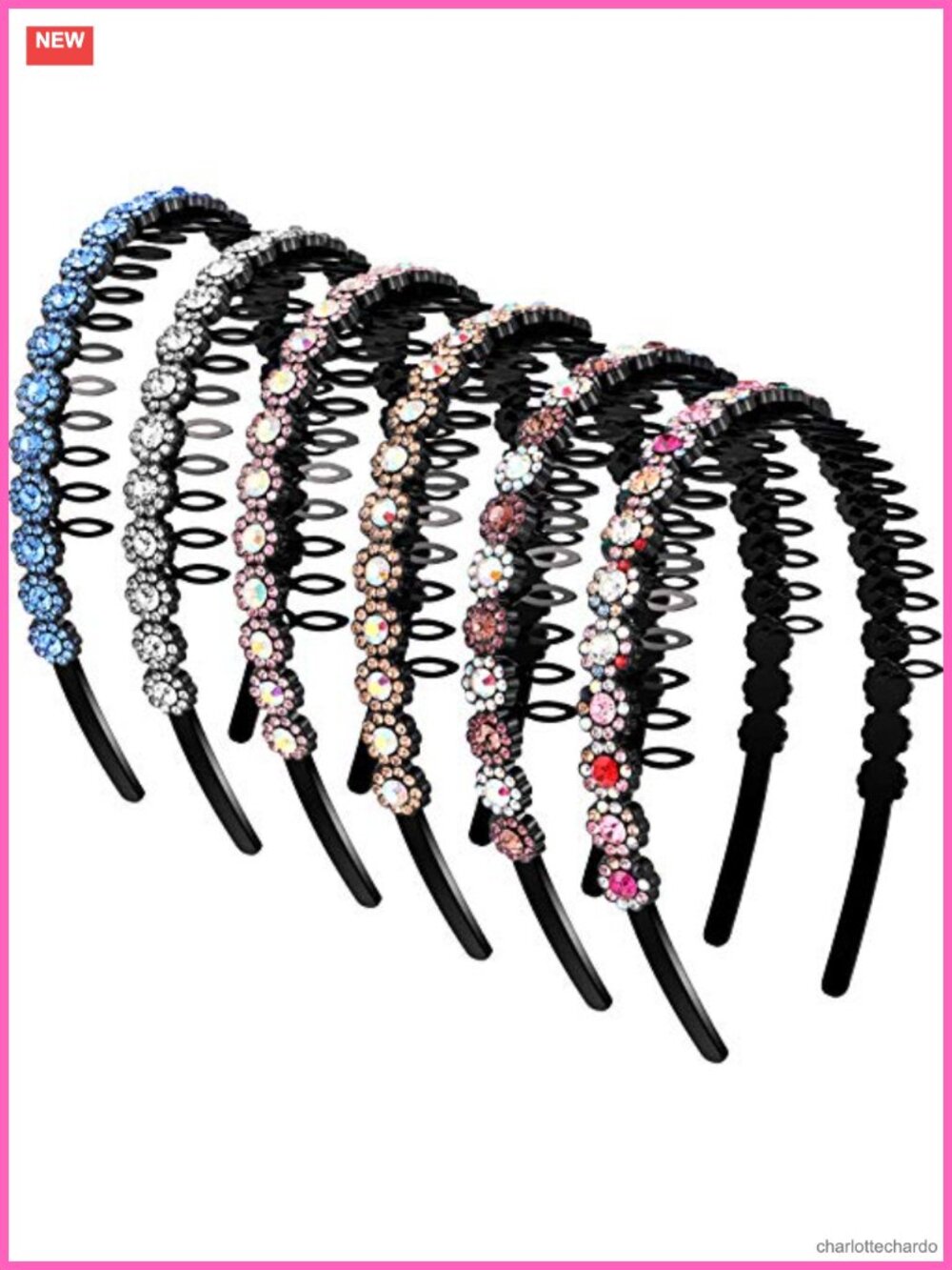 6 Pc Beaded Crystal Headband Set Non Slip Teeth Hair Accessories Chic Flower